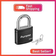 Puroma 1 Keyed Padlock with 2 Keys 7/8" School Locker Lock Gate 40mm Black
