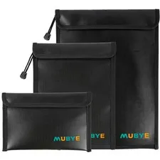 Fireproof Document Bag 3 Pcs Waterproof Safe Money Pouch Zipper Black