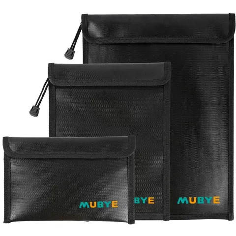 Fireproof Document Bag 3 Pcs Waterproof Safe Money Pouch Zipper Black