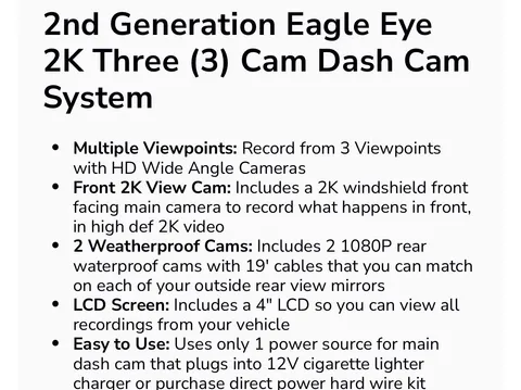 NEW FalconEye EagleEye 2nd Gen 3-dash Cam Wireless Camera