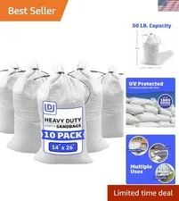 Heavy Duty UV-Treated Sandbags - 50 lbs Capacity, 14x26 inches, Pack of 10