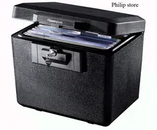 Black Fireproof Document Box with Key Lock, Safe Secures Files and Documents
