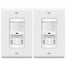 Motion Sensor Light Switch Single Pole Occupancy 4A 500W White 2 Pack for Room L