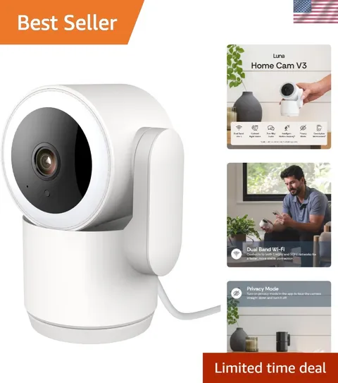 Luna 2K Indoor Security Camera: 360° Pan-Tilt with Dual-Band WiFi & Night Vision