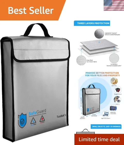 Fireproof Waterproof Document Bag with Zipper,Heat Insulated Upgraded Firepro...