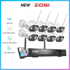 ZOSI 8CH 2K 3MP Wireless IP Security Camera System Audio CCTV Color Night HDD