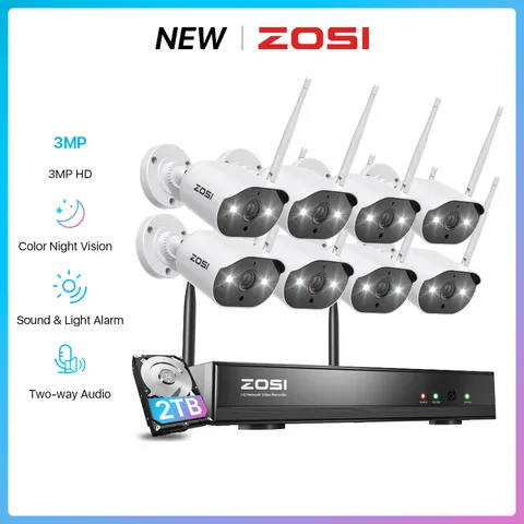 ZOSI 8CH 2K 3MP Wireless IP Security Camera System Audio CCTV Color Night HDD