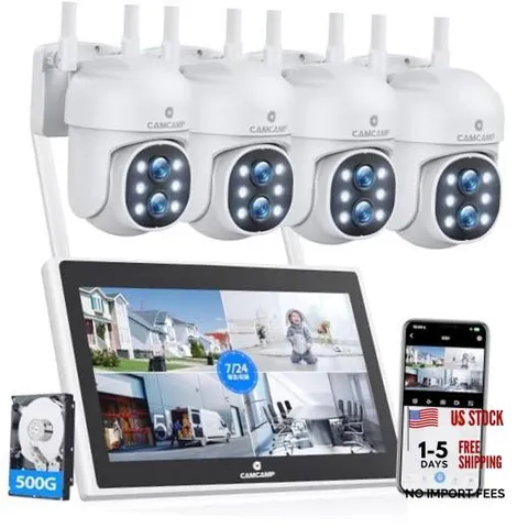 Wireless Security Camera System with Monitor, Dual Lens 10X Zoom | 4 Cameras