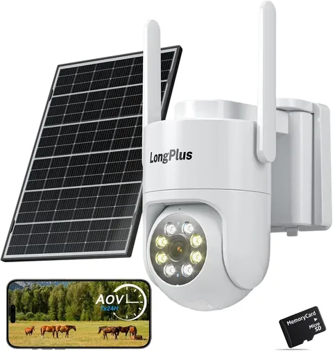 Solar Security Cameras Wireless Outdoor 2K 4MP AOV 24/7 Continuous Recording