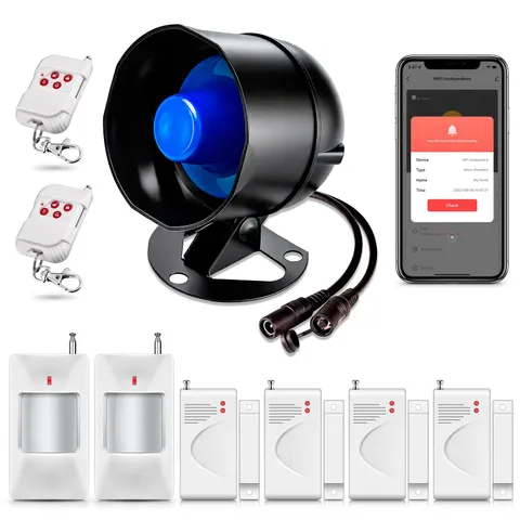 WiFi Security Alarm System Kit-Wireless 120db Loud Weatherproof Siren Horn wi...