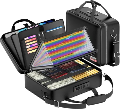 Fireproof Document Box with Lock, Large Hard File Organizer, Black | Water Resis