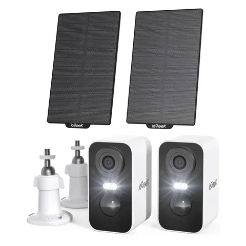 2PCS ieGeek Outdoor Solar Security Camera Wireless 2K Home WiFi Battery CCTV Cam