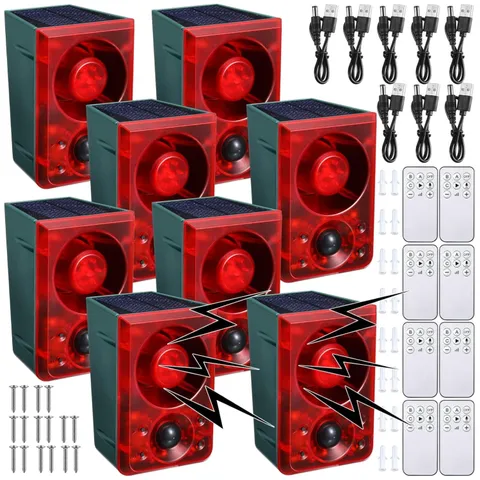 Solar Motion Sensor Alarm 130dB 4 Pack Red