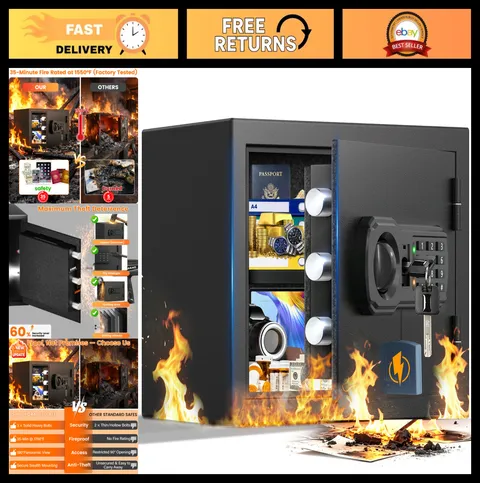 Fireproof Safe Box 35 Mins, 22Lbs Anti-Theft with Digital Keypad & LED Light, Sm