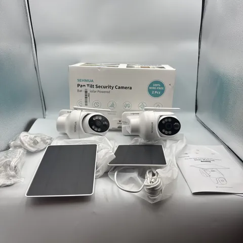 2pk SEHMUA Solar Wireless Security Camera, Outdoor 2K 360° View RBX-S44, WHITE
