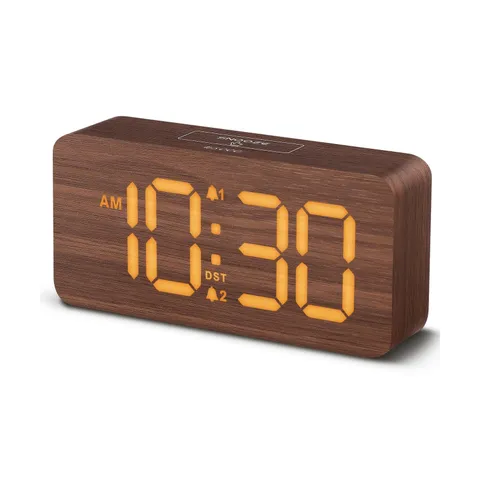 uscce Wooden Digital Alarm Clocks for Bedrooms: Dimmable Dual Alarm... Fast Ship