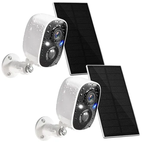 2 Pack Solar Security Cameras Wireless Outdoor, 2K Video, Motion Detect