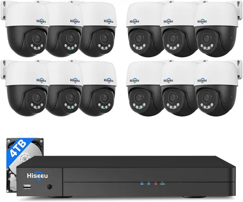 【360°View】  12MP NVR 12 Pcs 5MP Poe PTZ Cameras, 350°Pan 90° Tilt，Auto Human Tra