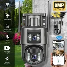 1-4Pack Solar Security Cameras System Outdoor Battery Powered WiFi 2-Lens Camera