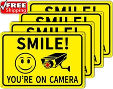 4-Pack Smile You'Re on Camera Signs 8"X12" Rust Free Aluminum Video Surveillance
