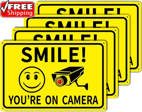 4-Pack Smile You'Re on Camera Signs 8"X12" Rust Free Aluminum Video Surveillance