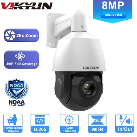 VIKYLIN 4K 8MP 25X Zoom PTZ POE IP Camera Outdoor Auto Tracking Motion Detection