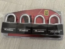 Master Lock 141Q Covered Aluminum Keyed Padlock, 4 In Pack, Alike, Black