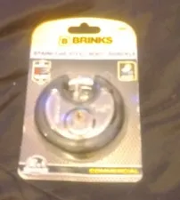 Brinks 3in Stainless Steel Disc Padlock Keyed Weather Resistant, 4 Keys