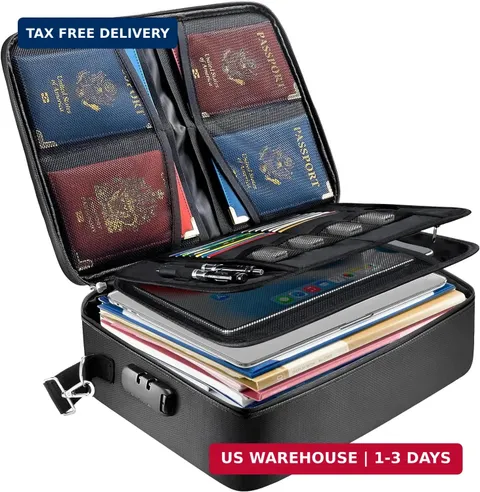 BALEINE Fireproof Document Box with Lock, Portable Fireproof Document Bag Waterp