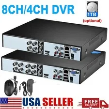 4/8 Channel H.265 1080P DVR with 1TB Hard Drive for Home Security Camera System