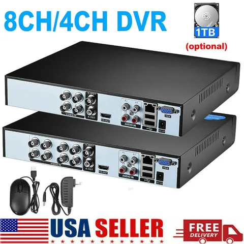 4/8 Channel H.265 1080P DVR with 1TB Hard Drive for Home Security Camera System