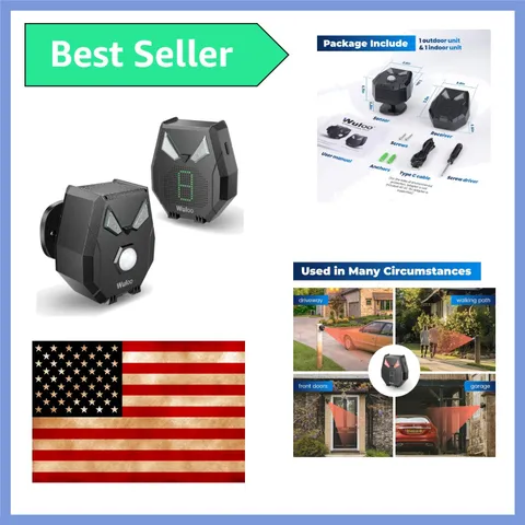 Solar Driveway Alarm Wireless Outside Weatherproof 1/2 Mile Long Range, Outdo...