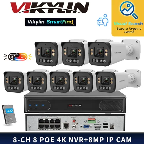 VIKYLIN SmartFind 8POE 8CH NVR Dual light Color 5×ZOOM 8MP 4K PTZ IP Camera Lot