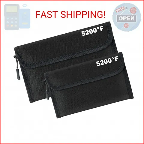 GQIRIL Fireproof Document Money Bag - 2 Pack 5200°F Fire Proof Waterproof Safe P