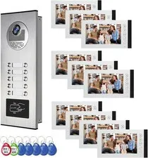 7 Inch Wired Video Doorbell Intercom Kit for Apartment (10 Units) | 1-Camera