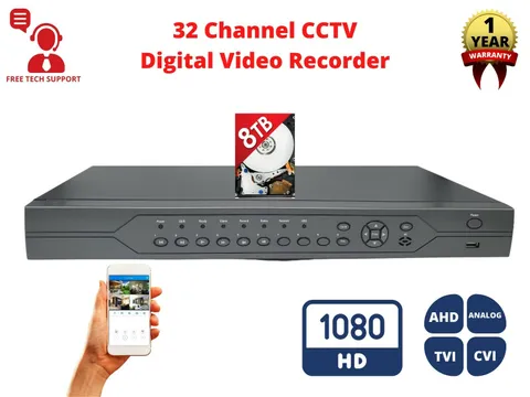 Evertech 32 Channel H.265 Security Camera Video Recorder DVR with 8TB Recording