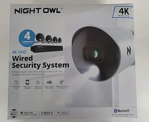 Night Owl 8 Channel 4K Bluetooth DVR with 1TB Hard Drive and 4 Wired 4K - NEW
