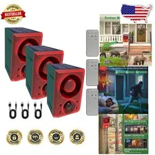 Red Solar Outdoor Alarm 3pk - Motion Activated 130dB, Strobe, Recordable Sound