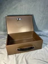 Vintage Metal Brown Fire Proof Safe Lock Box Secure Documents WITH KEY