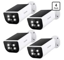 Cinnado 4-Pack Solar Wireless Wi-Fi 2K Bullet Cameras Color Night Vision Audio