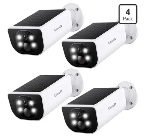 Cinnado 4-Pack Solar Wireless Wi-Fi 2K Bullet Cameras Color Night Vision Audio