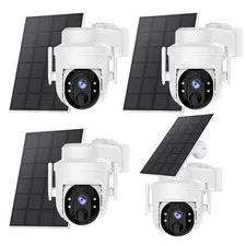 4Pcs Wireless Security Camera System Outdoor Pan/Tilt WiFi Solar Battery Powered