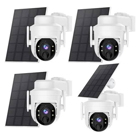 4Pcs Wireless Security Camera System Outdoor Pan/Tilt WiFi Solar Battery Powered