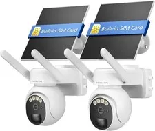4G LTE Cellular Security Camera Outdoor Off Grid Solar 360 PTZ 2K 2 Cameras