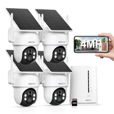 ARCCTV Solar Security Camera System 4MP Outdoor 360°PTZ Wireless Battery IP66