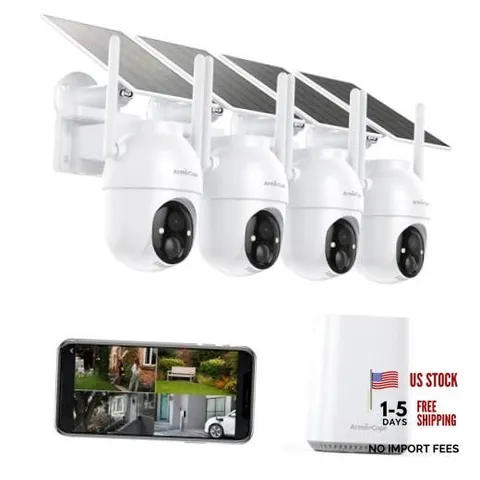 Security Cameras Outdoor Wireless,,No Subscription,360° Pan & Tilt 4 Cam-Kit