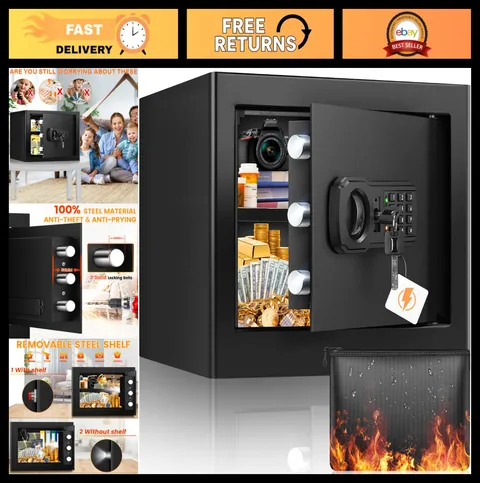 Small Safe Box for Money - 9.84"H Security Safe with Fireproof Bag, 1.2 cu ft