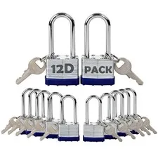 SEPOX 12Pcs Heavy-Duty Steel Laminated Padlocks w/ 2 Keys, Long Shackle for