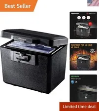 Black Fireproof Document Box with Key Lock, Safe Secures Files and Documents ...