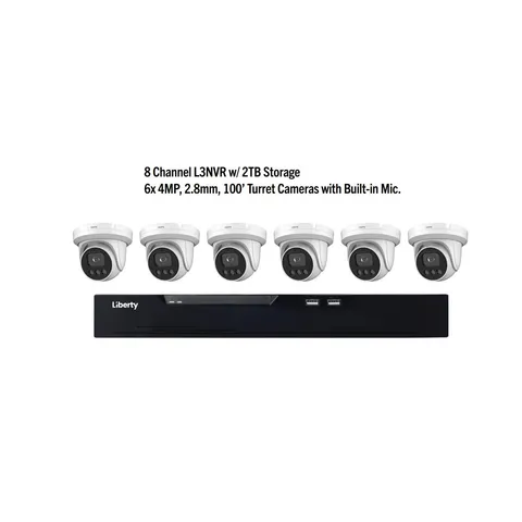 Liberty L3NVR8KIT6C 8 Channel L3NVR with 2TB Storage 6x4MP, 100' Turret Cameras